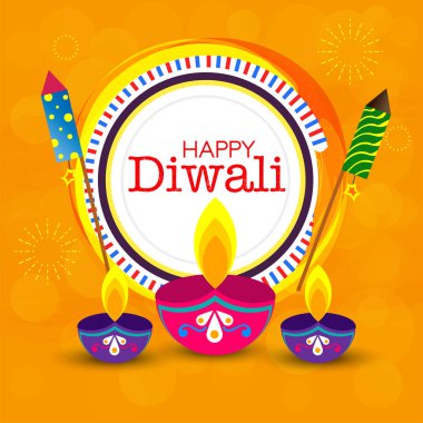 Işıklı yağ lambası, arka plan bulanık diwali dhamaka satışa gösterimi ile mutlu Diwali poster, başlığı, başlık veya tebrik kartı tasarımı.