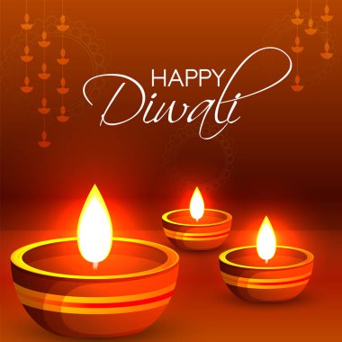 Işıklı yağ lambası, arka plan bulanık diwali dhamaka satışa gösterimi ile mutlu Diwali poster, başlığı, başlık veya tebrik kartı tasarımı.