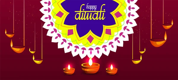 Gelukkige Diwali Kop Spandoek Poster Wenskaart Design Met Illustratie Van — Stockvector