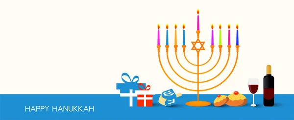 Hanukkah Jewish Festival Lights Festive Background Menorah Golden Lights Vector — Stock Vector