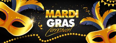 Mardi Gras banner tasarımı güzel maskesi - vektör