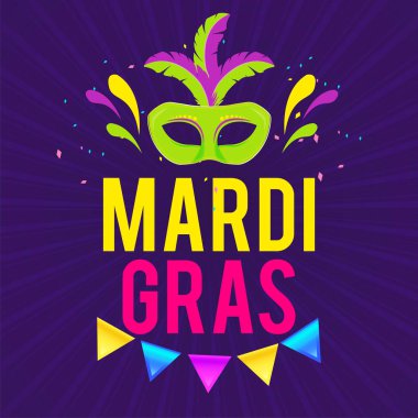 Mardi Gras banner tasarımı güzel maskesi - vektör