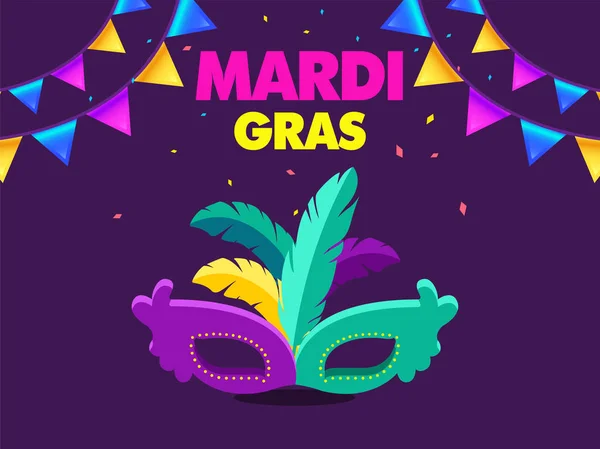 Mardi Gras Design Banner Com Bela Máscara Vector — Vetor de Stock