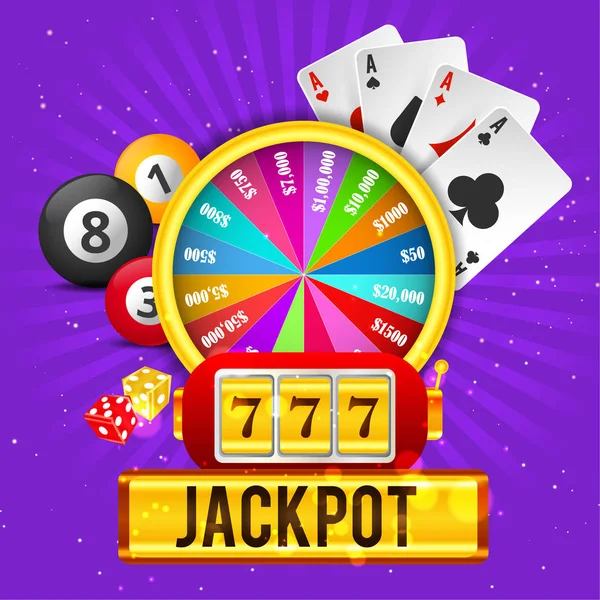 Casino şablon tasarım gerçekçi rulet tekerleği, iskambil ve casino chips resimde arka plan ile. -Vektör 