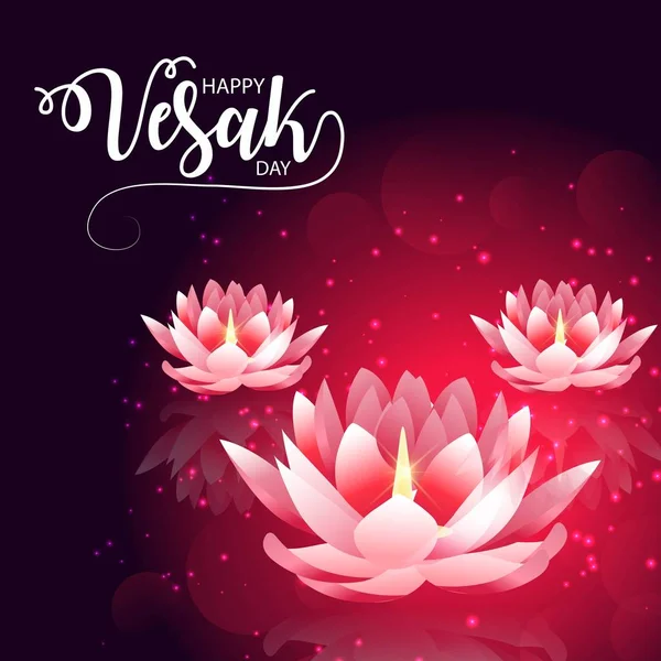 Illustrazione Vettoriale Uno Striscione Vesak Day Con Fiore Loto Rosa — Vettoriale Stock