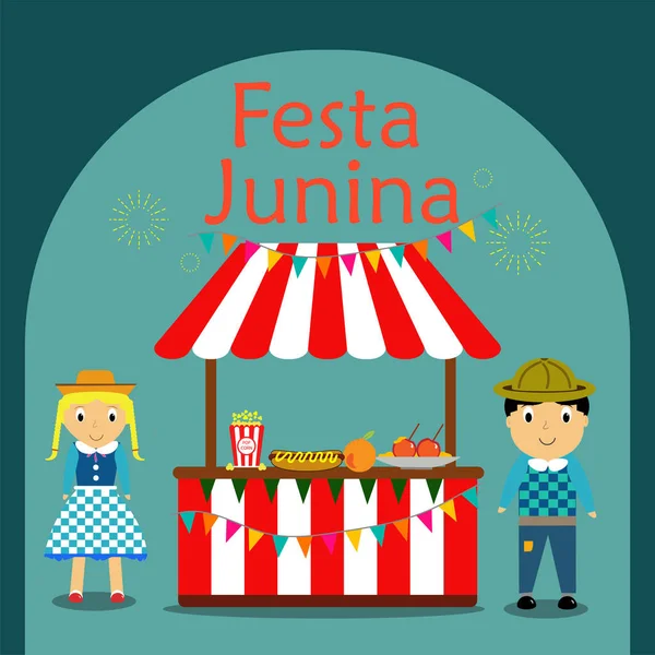 Ilustración Festa Junina Con Banderas Fiesta Linterna Papel Sobre Fondo — Vector de stock