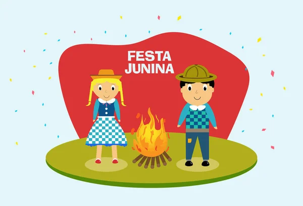 Ilustración Festa Junina Con Banderas Fiesta Linterna Papel Sobre Fondo — Vector de stock