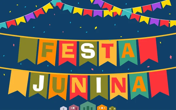 Ilustración Festa Junina Con Banderas Fiesta Linterna Papel Sobre Fondo — Vector de stock