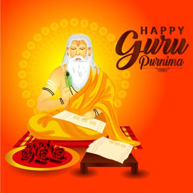 Hintçe metin ile Yaratıcı vektör İllüstrasyon Günü Kutlama Guru Purnima Onur Günü anlamı.