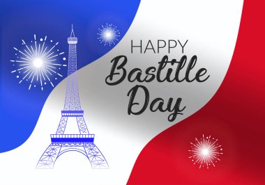 Fransız Ulusal Günü için yaratıcı vektör illüstrasyonu, kartı, afişi veya posteri. Mutlu Bastille Günü