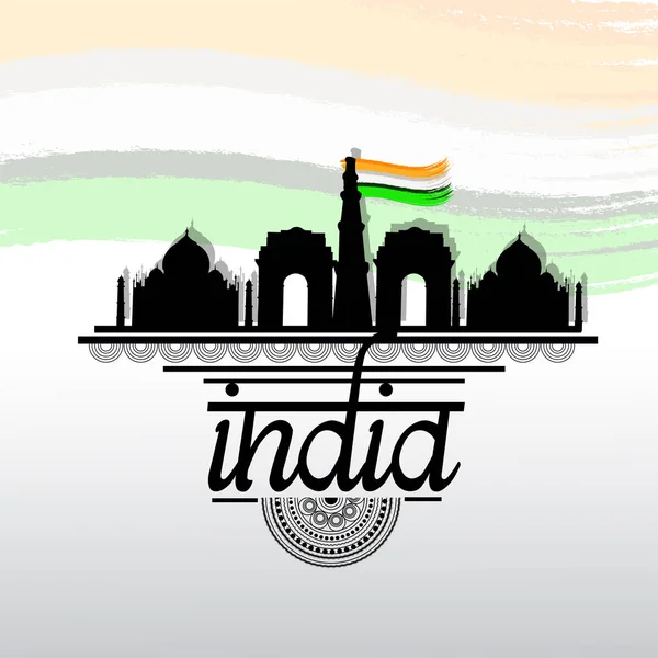 印度独立日庆祝活动背景为Ashoka Wheel和国旗 15日 — 图库矢量图片