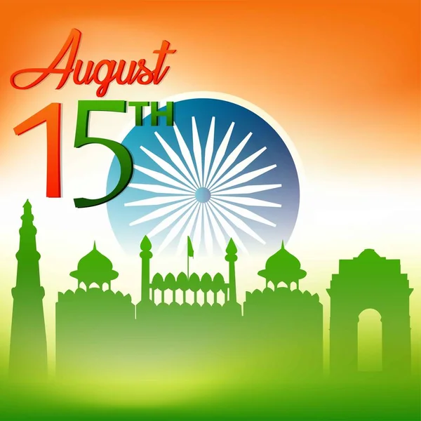 India Independence Day Feiring Bakgrunn Med Ashoka Wheel National Flag – stockvektor