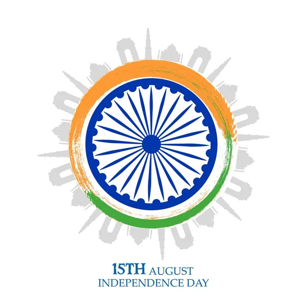 Fondo Celebración Del Día Independencia India Con Rueda Ashoka Bandera — Archivo Imágenes Vectoriales