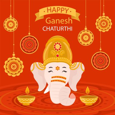 Lord Ganesha 'nın yaratıcı tasviri boya stiliyle Shri Ganeshaye Namah (Tanrı Ganesha' ya dua) mesajıyla)