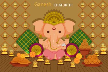 Lord Ganesha 'nın yaratıcı tasviri boya stiliyle Shri Ganeshaye Namah (Tanrı Ganesha' ya dua) mesajıyla)