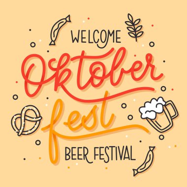 Oktoberfest tebrik kartları ve poster için tipografi vektör tasarımı. Bira Festivali vektör pankartı. Şablon kutlaması tasarla. Vektör illüstrasyonu.