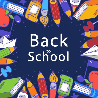 Okul vektör pankartına, 3D tahta kalemli poster tasarımına ve Okul Metnine Hoş Geldiniz - Vektör