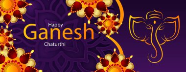 Lord Ganesha 'nın yaratıcı tasviri boya stiliyle Shri Ganeshaye Namah (Tanrı Ganesha' ya dua) mesajıyla)