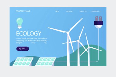 Arka planda şehrin önündeki güneş panelleri ve rüzgar türbinleri var. Çevre yeşili şehir teması. Ekolojik sürdürülebilir enerji arzı.