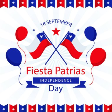Fiestas Patrias - National Holidays spanish text, Independence day of Chile. Flag and Patriotic Banner. Vector illustration clipart