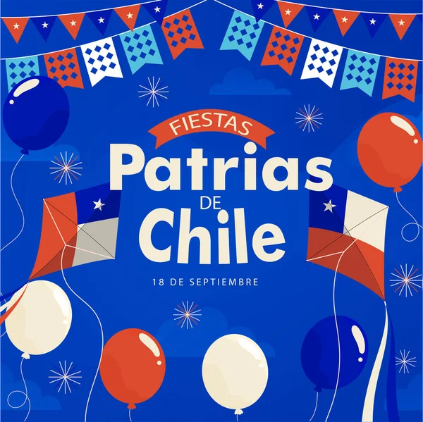 Fiestas Patrias National Holidays Spanish Text Independence Day Chile 깃발과 — 스톡 벡터