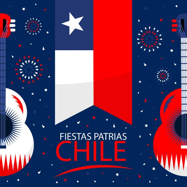 Fiestas Patrias Vacaciones Nacionales Texto Español Día Independencia Chile Bandera Ilustración De Stock