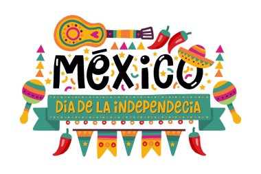 Viva Mexico 'nun yaratıcı vektör illüstrasyonu, geleneksel Meksika tatili, vektör illüstrasyonu
