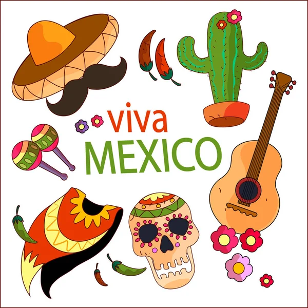 Ilustración Vectorial Creativa Viva México Fiesta Frases Mexicanas Tradicionales Ilustración — Archivo Imágenes Vectoriales