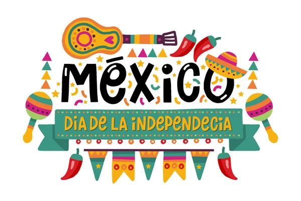 Viva Mexico 크리에이티브 전통적 멕시코 Holiday Letlettering Vector Illustration — 스톡 벡터