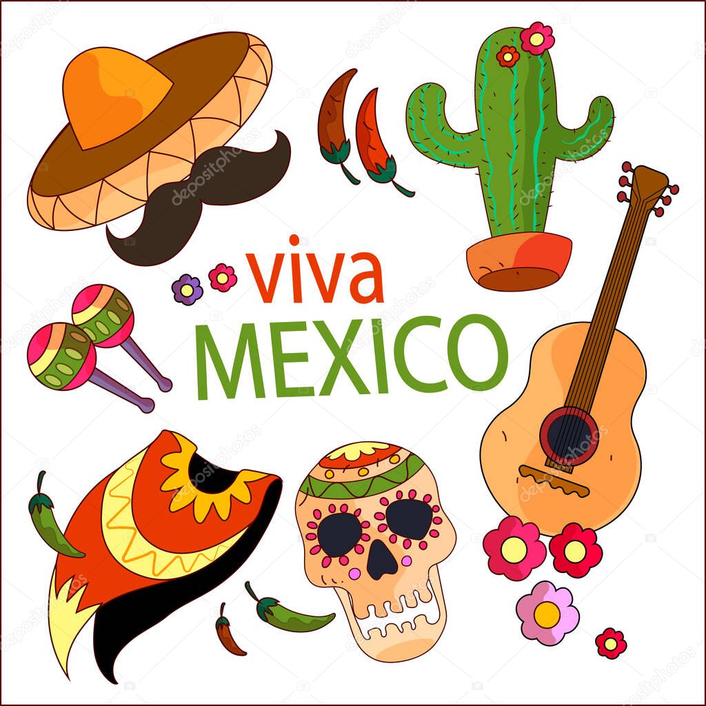 Creative vector illustration of Viva Mexico, traditional mexican phrase holiday, lettering vector illustration