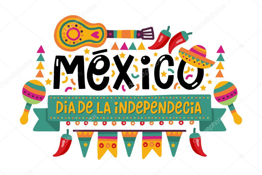 Creative vector illustration of Viva Mexico, traditional mexican phrase holiday, lettering vector illustration