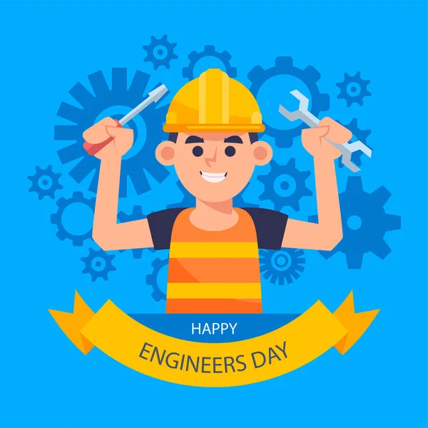 Σεπτεμβρίου Happy Engineer Day Διανυσματική Απεικόνιση — Διανυσματικό Αρχείο