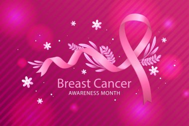 Vektör Göğüs Kanseri Farkındalığı Posteri Tasarımı. Pembe kurdele vur. Ekim Kanser Farkındalığı Ayı.
