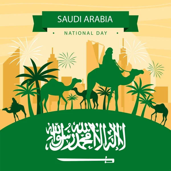 Arabie Saoudite Fête Nationale Septembre Joyeuse Fête Indépendance Script Arabe — Image vectorielle