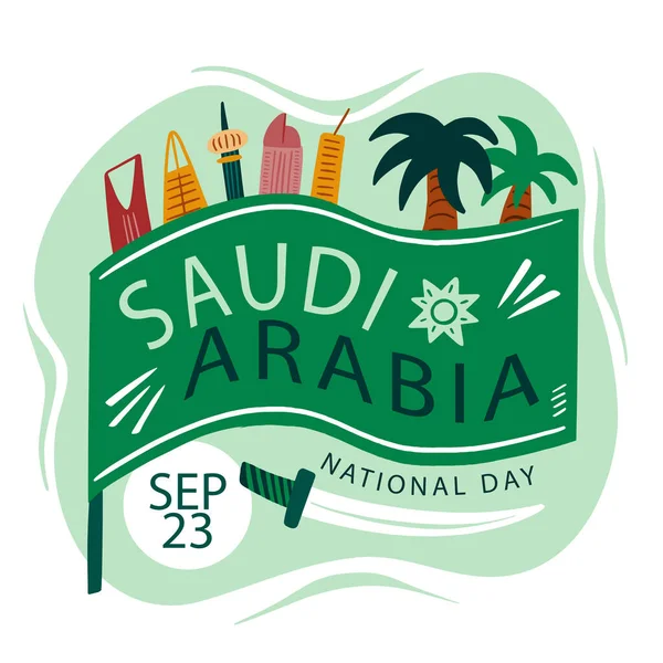 Národní Den Saúdské Arábie Září Šťastný Den Nezávislosti Skript Arabštině — Stockový vektor