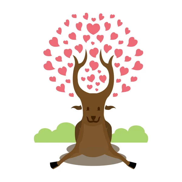 Illustration Deer Love Leaves — Stock Vector