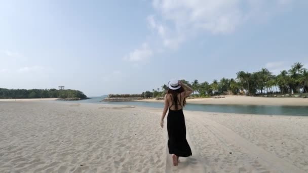 Mouvement Lent Femme Chinoise Asiatique Marchant Sur Une Plage — Video