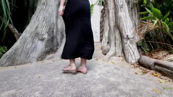 Lifestyle Footage Asian Chinese Woman Walking Rope Bridge — Stock Video