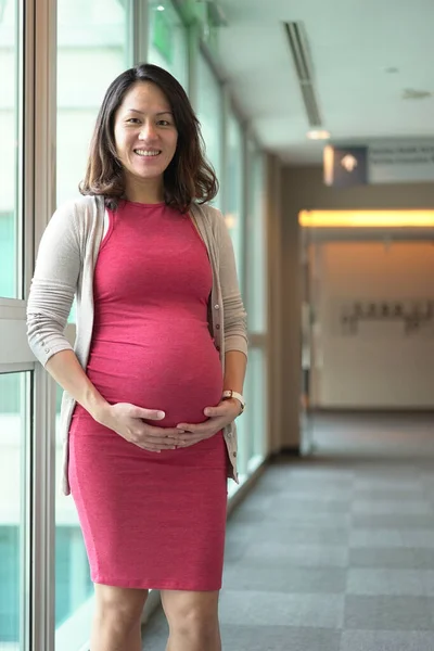 Heureuse Femme Enceinte Travailleuse Bureau Dans Son Environnement Travail — Photo