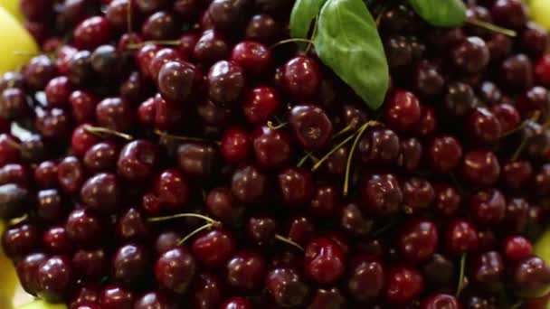 Fresh cherries on a plate close up — Stock Video