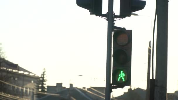 Luz verde a luz roja. Luz roja para peatones — Vídeo de stock