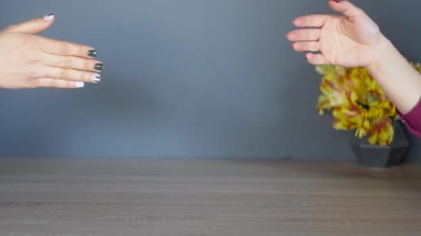 Zwei Geschäftsfrauen beim Händeschütteln im Amt. Geschäftshandschlag und Geschäftsleute-Konzept — Stockvideo