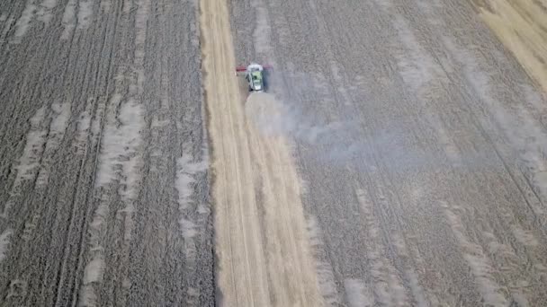 夏の小麦の収穫。フィールド上の小麦を収穫する現代の組み合わせの航空写真 — ストック動画