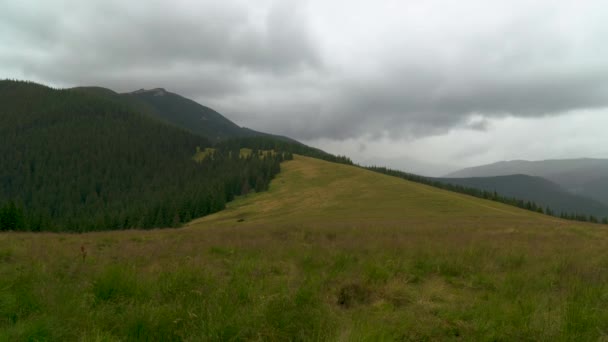 Cordilheira. Trilho da montanha. Montanhas com floresta. Tempo de Caducidade — Vídeo de Stock