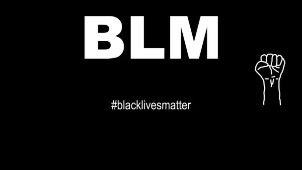 Black lives matter animiertes Wort Hashtag auf schwarzem Hintergrund. Schluss mit Rassismus. Schluss mit Rassismus — Stockvideo