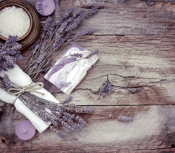 Lavender Soap Scented Salt Spa Stones Spa Treatment Spa Concept — Stock Photo, Image