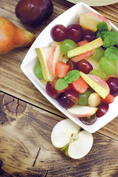 Fruit Salad Healthy Meal Bowl Rustic Table — Stock Photo, Image