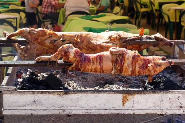 Maken Van Lekker Eten Varken Lam Aan Het Spit Heerlijk — Stockfoto