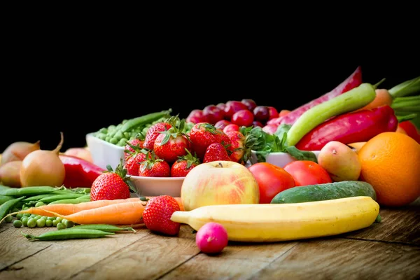 Alimentación Saludable Frutas Verduras Orgánicas Saludables Mesa — Foto de Stock