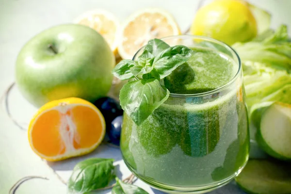 Smoothie Verde Frutas Frescas Misturadas Vegetais Bebida Saudável — Fotografia de Stock